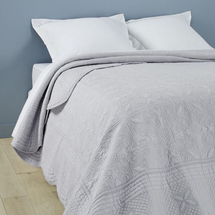 Couvre-Lit Uni En Coton Bleu Gris intérieur Boutis Bouchara