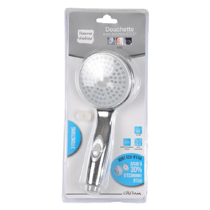 Douchette Large 3 Fonctions Plastique Chromé pour Support Douchette Ventouse Gifi
