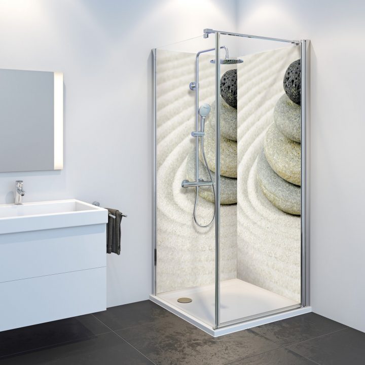 Duschwelten Duschrückwand Decomotion 100 Fotomotiv 1-Seitig Zen Und Sand intérieur Decomotion