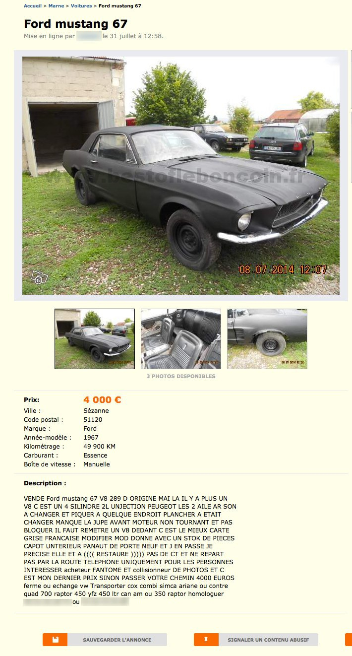 Ford Mustang 67 / Voitures / Champagne-Ardenne – Best Of Le encequiconcerne Le Bon Coin 67