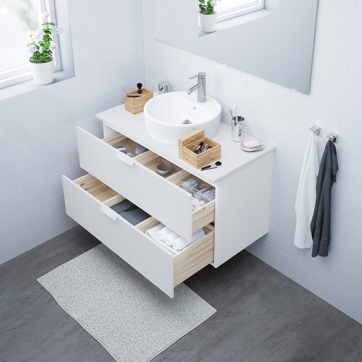 Godmorgon/Tolken / Törnviken Meuble Lavabo Av Lavabo À Poser 45 –  Blanc/Blanc Dalskär Mitigeur Lavabo 102X49X74 Cm à Vasque 100 Cm 2 Robinets Ikea