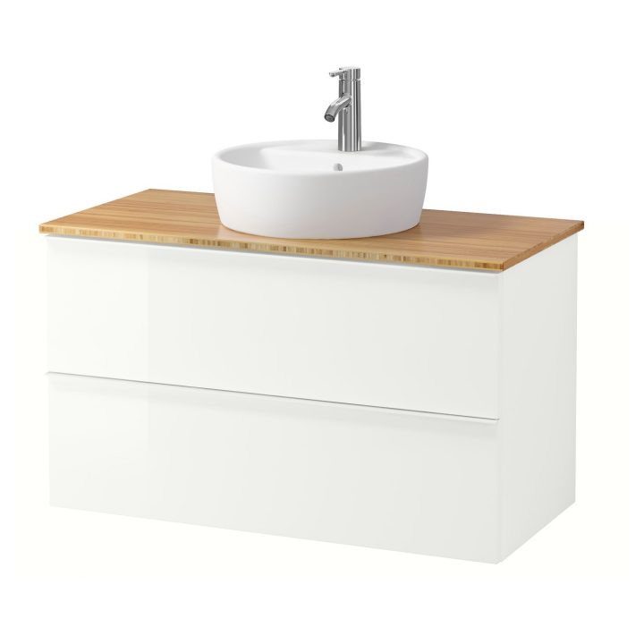 Godmorgon/Tolken / Törnviken Meuble Lavabo Av Lavabo À Poser 45 – Brillant  Blanc/Bambou Dalskär Mitigeur Lavabo 102X49X74 Cm intérieur Meuble Évier 100 Cm Ikea