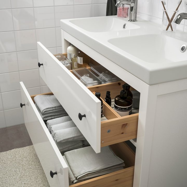 Hemnes / Odensvik Mobilier Salle De Bain, 5 Pièces – Blanc/Voxnan Mitigeur  Lavabo 103 Cm à Vasque 100 Cm 2 Robinets Ikea