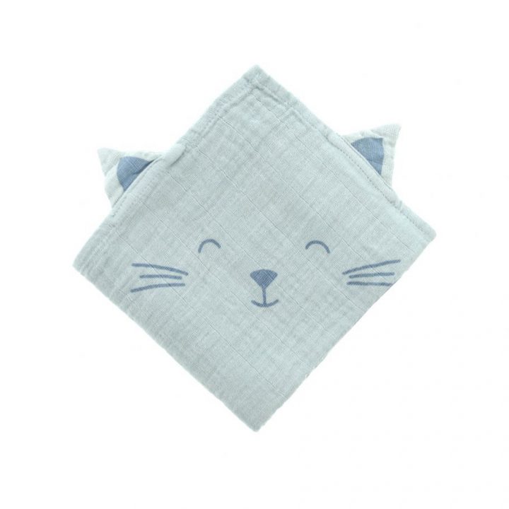 Lange Gaze De Coton Brodé Chat Oreilles Volantes Bleu Clair dedans Rideau Gaze De Coton Bouchara