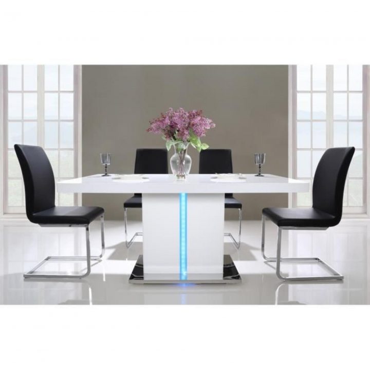 Laser Table À Manger 160Cm Laqué Blanc Brillant Avec Led Multicolore encequiconcerne Laser Table À Manger Avec Led