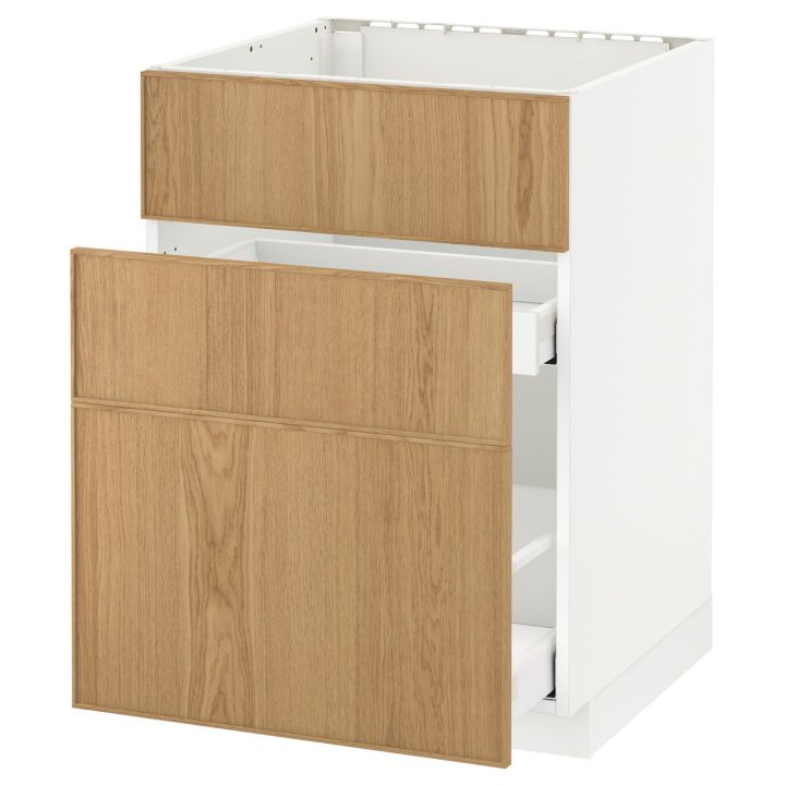 Metod / Maximera Élément Bas Évier + 3Faces/2Tiroirs – Blanc/Ekestad Chêne  60X60 Cm destiné Meuble Sous Évier 100 Cm – Ikea