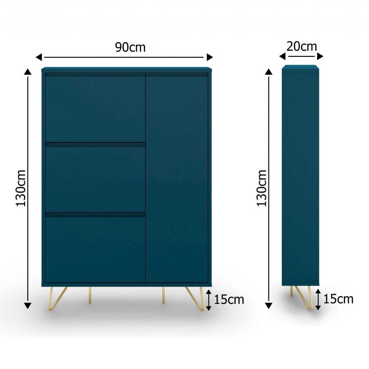 Meuble À Chaussures 3 Tiroirs 1 Porte Bleu Canard Darina à Meuble 20 Cm De Profondeur