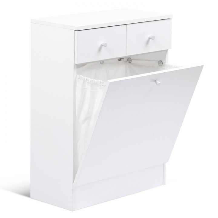 Meuble Avec Bac À Linge Intégré En Bois Blanc Idmarket encequiconcerne Meuble Panier À Linge Intégré