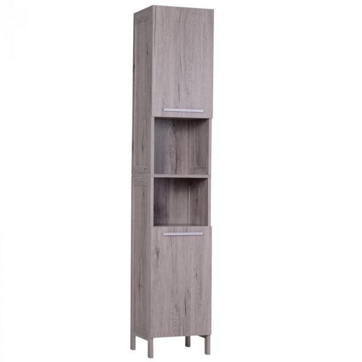 Meuble Colonne Rangement Salle De Bain Dim. 30L X 32L X 172H Cm 2 Placards  Avec Étagère + 2 Niches Mdf Imitation Bois Gris à Armoire Plastique Extérieur Gifi