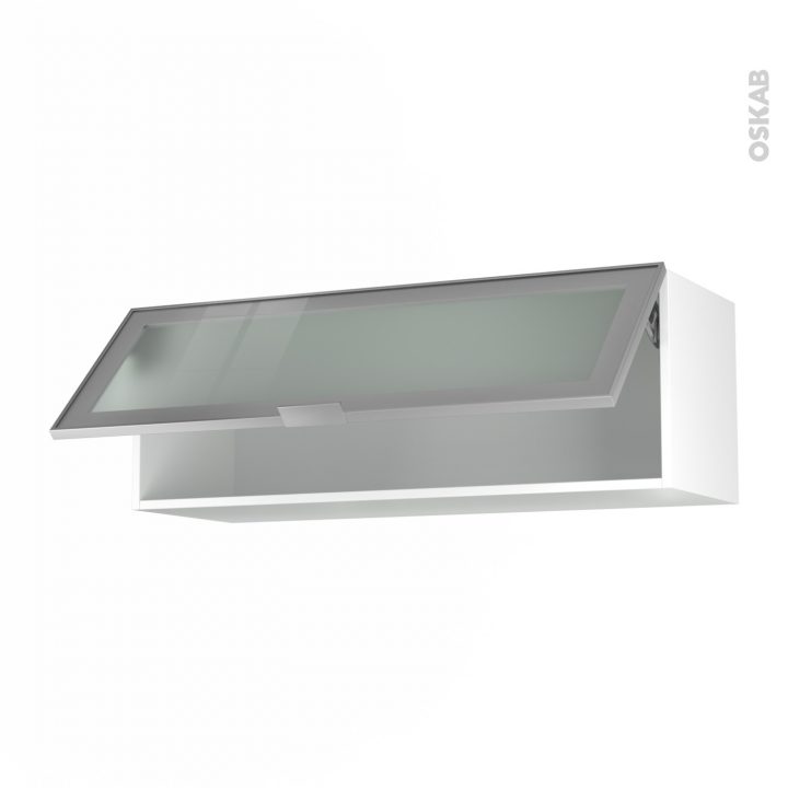 Meuble De Cuisine Haut Abattant Vitré Façade Alu, 1 Porte, L100 X H35 X P37  Cm, Sokleo intérieur Meuble Haut Cuisine Vitrée Conforama