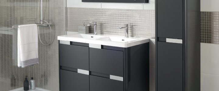 Meuble "Salsa" Gris + Vasque L. 100 X H. 62 X P.45 Cm + Miroir – dedans Meuble Bas Cuisine 100 Cm Brico Dépôt