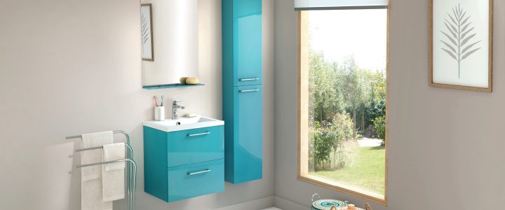 Meuble "Slim" Turquoise L.50 Cm + Le Plan Vasque intérieur Wc Suspendu Avec Lave Main Integre Brico Dépôt