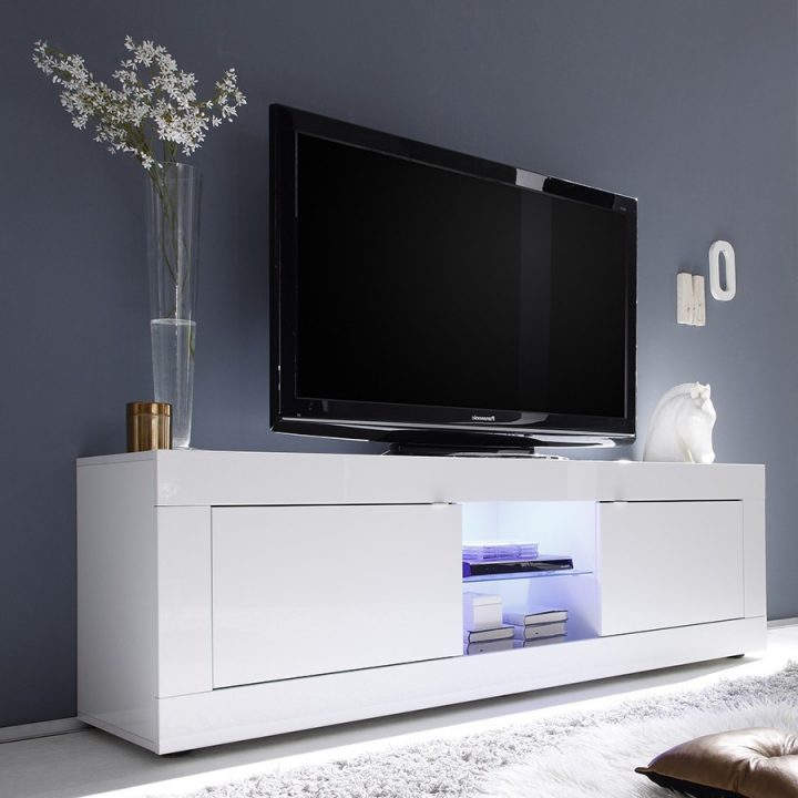 Meuble Tv Lumineux Laqué Blanc Design Focus pour Meuble Tv Mural Design Italien