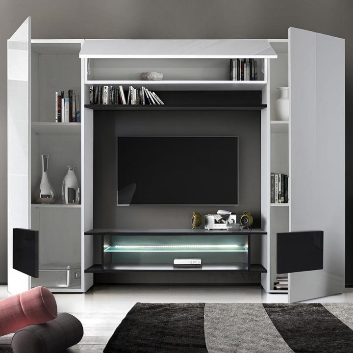 Meuble Tv Mural Laqué Blanc Et Noir Eros 3 tout Meuble Tv Mural Design Italien