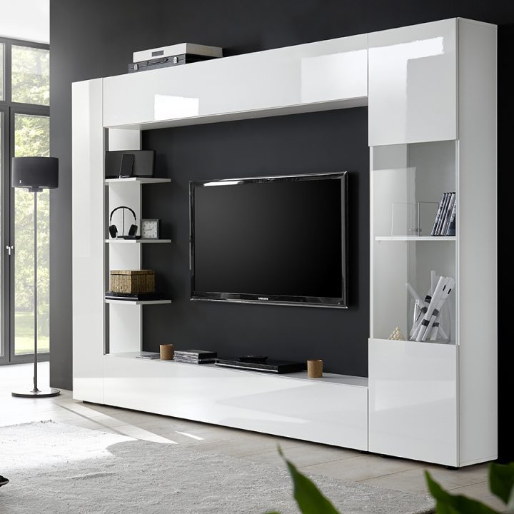 Meuble Tv Mural Laque Blanc Soprano avec Meuble Tv Mural Design Italien