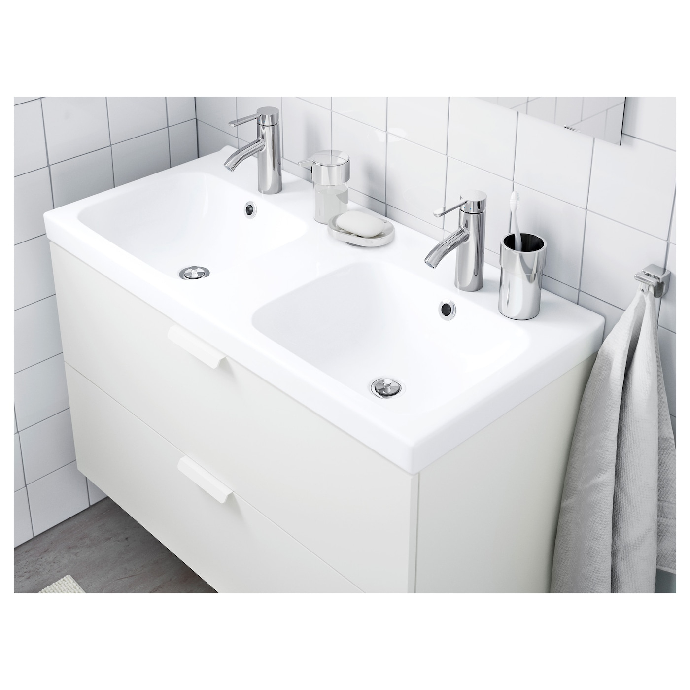 Odensvik Double Vasque 103X49X6 Cm avec Vasque 100 Cm 2 Robinets Ikea