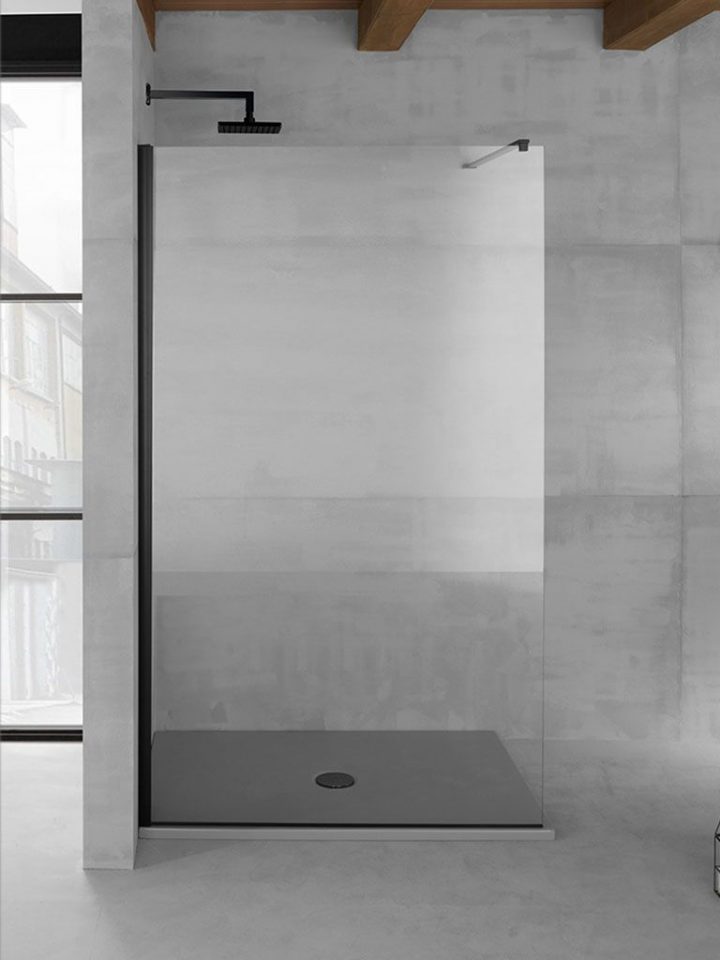 Paroi De Douche Pa1Black : Panneau Fixe. Verre Transparent tout Barre De Stabilisation Pour Paroi De Douche Castorama