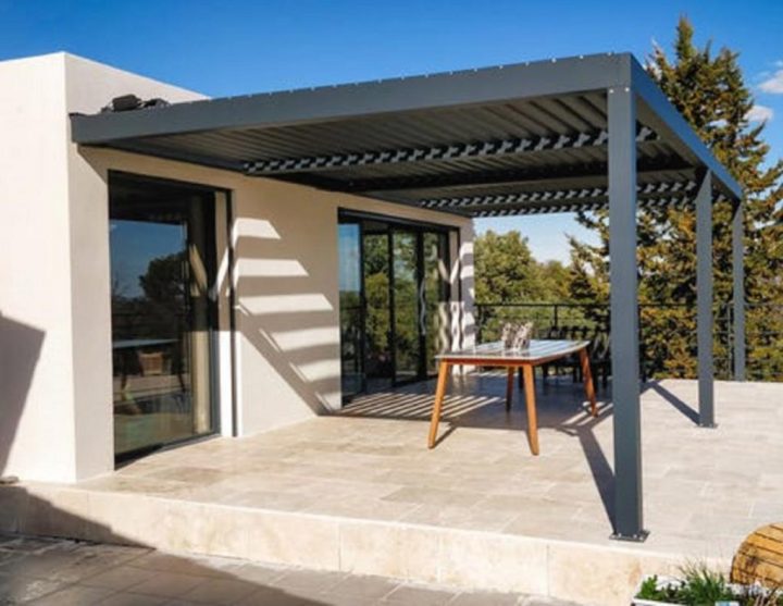 Pergola Adossée Orient, Aluminium Gris Anthracite, 18 M² encequiconcerne Pergola Leroy Merlin