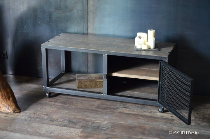 Petit Meuble Tv Industriel Gris À Roulettes Sur-Mesure Dircé intérieur Meuble Tv Industriel, 110 Cm Petit Meuble Tv Industriel Gris À Roulettes Sur-Mesure Dircé intérieur Meuble Tv Industriel, 110 Cm