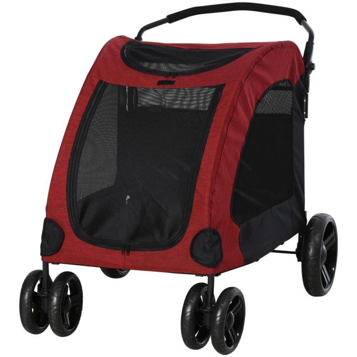 Poussette Pliable Pour Chien Chat Animaux Roues Avant Pivotantes 360 Degrés  Rouge Dim. 98L X 82L X 110H Cm serapportantà Hamac Chat Fenêtre Gifi