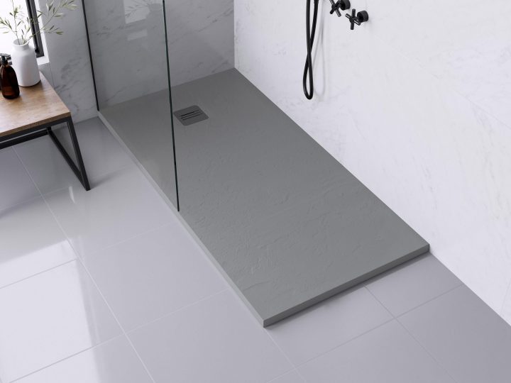 Receveur De Douche, Extraplat, Résine, Gris L.160 X L.80 Cm serapportantà Paroi De Douche Remix 80