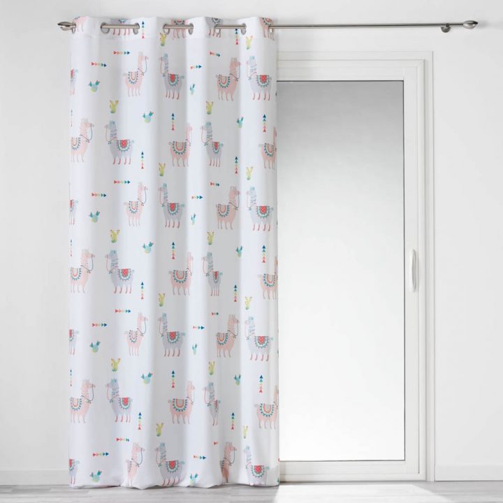 Rideau À Œillets Happy Lama Motif Flèche Cactus Multicolore pour Rideau De Porte Lanière Plastique Gifi