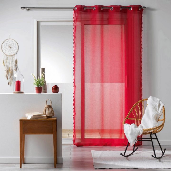 Voilage À Œillets Rouge À Pompons Galoni à Rideau De Perles Gifi