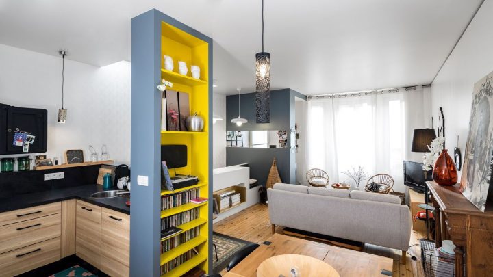 Bibliothèque Comme Cloison D Une Cuisine Ouverte encequiconcerne Salon Séjour/Cuisine 30M2