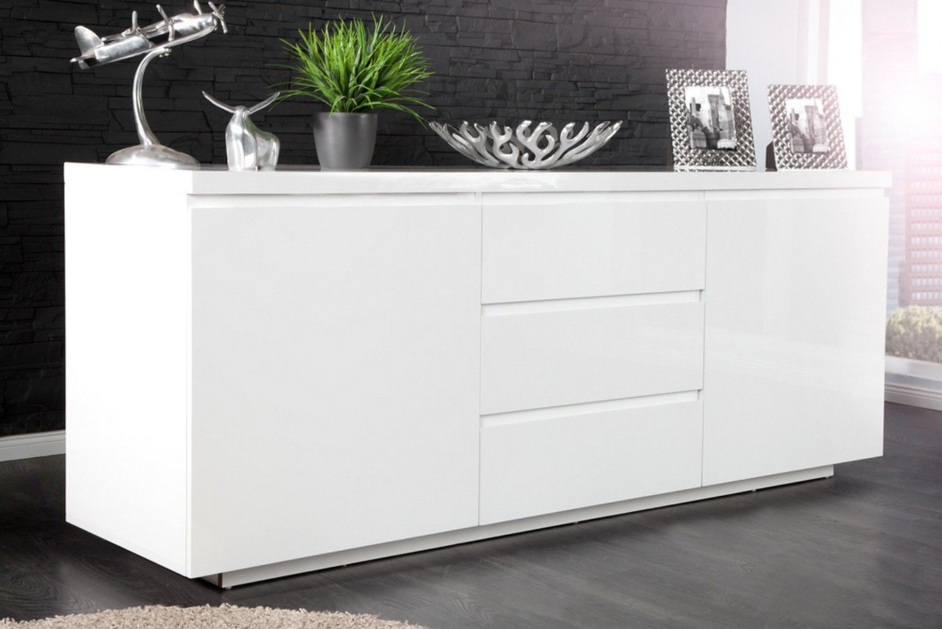 Buffet Design Blanc Laqué 2 Portes 3 Tiroirs Prestige Ii 190 serapportantà Bahut Blanc Laqué Ikea