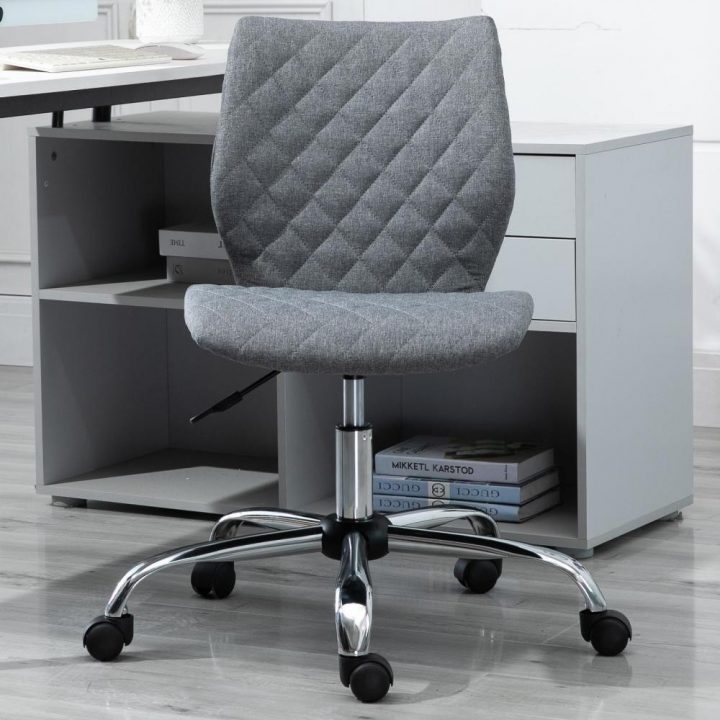 Chaise De Bureau Effet Capitonné Hauteur Réglable Pivotant 360° Piètement  Chromé Lin Gris pour Housse Chaise De Bureau Gifi