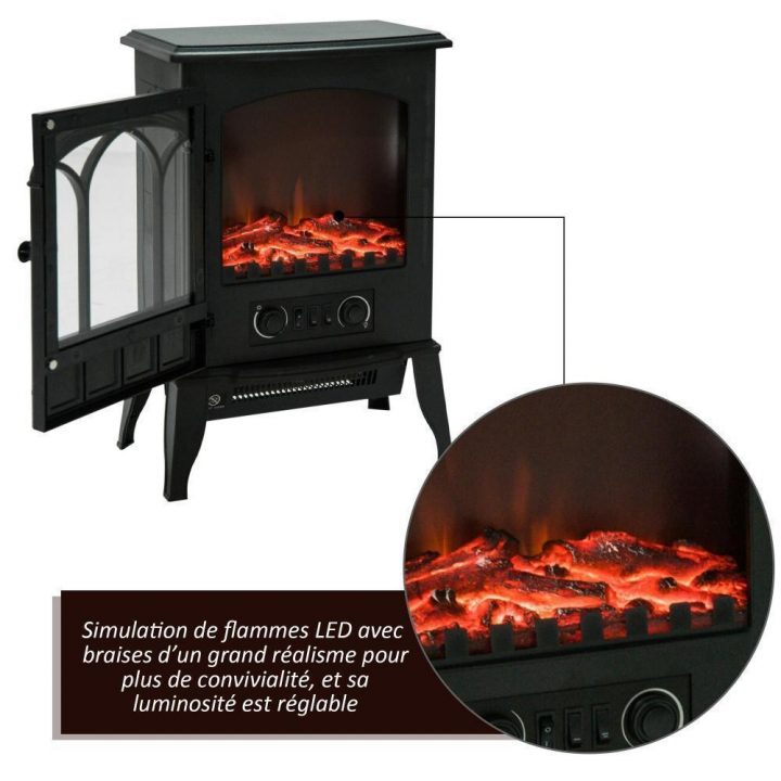 Cheminée Électrique Poêle Style Rétro 1000-2000 W Simulation Flammes Led  Porte Noir concernant Cheminée Électrique Gifi Avis