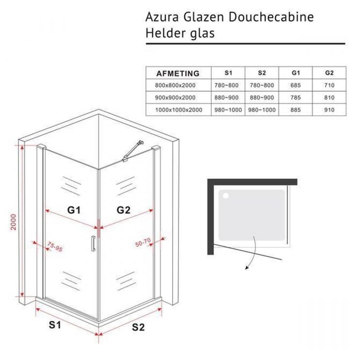 Douchecabine 90X90 – Azura Glazen Douchecabine – Draaideur 8Mm Glas Vierkant dedans Aqualine Luna Handleiding