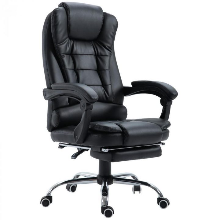 Fauteuil De Bureau Manager Grand Confort Repose-Pied Intégré Dossier  Inclinable Revêtement Synthétique Pu Noir concernant Housse Chaise De Bureau Gifi