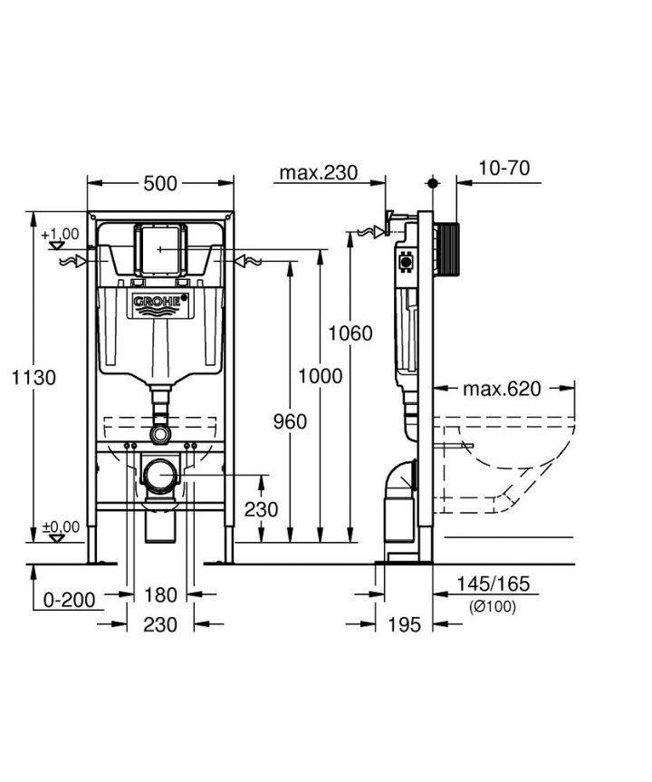 Grohe Rapid Sl + Wc Suspendu Diagonal Dg10/Abattant Frein De Chute + Plaque  De Commande + Set D’isolation Phonique (Autoportantdg10) destiné Gabarit Wc Suspendu Grohe