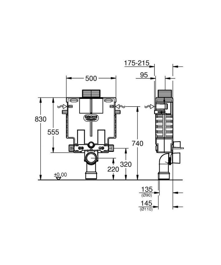 Grohe Uniset Bâti Support Pour Wc 0.82 M En Façade Ou Par Le Dessus serapportantà Gabarit Wc Suspendu Grohe