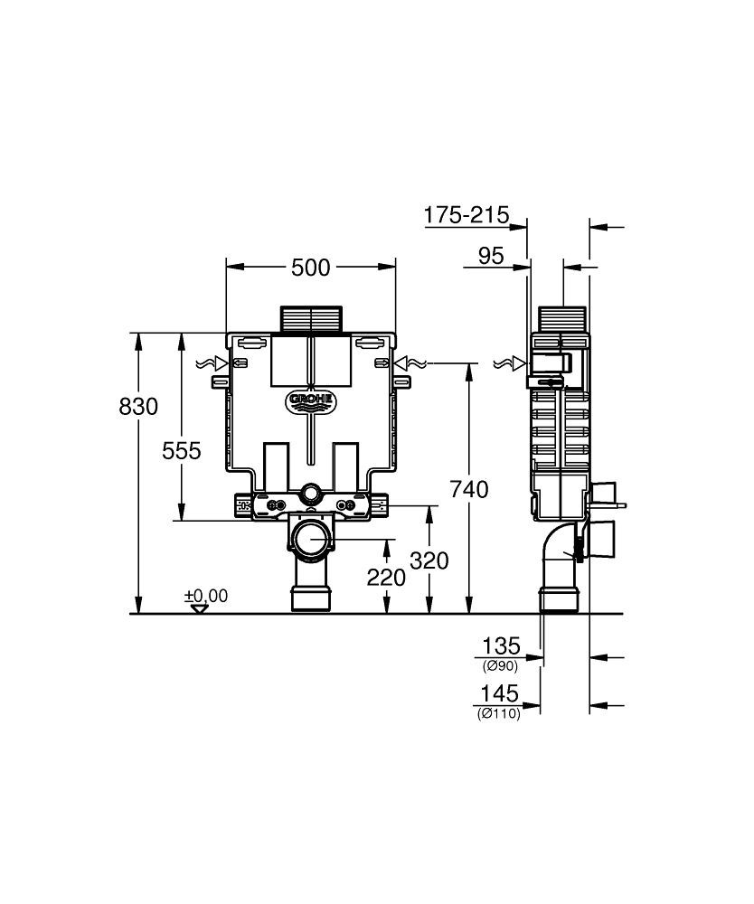 Grohe Uniset Bâti Support Pour Wc 0.82 M En Façade Ou Par Le Dessus serapportantà Gabarit Wc Suspendu Grohe