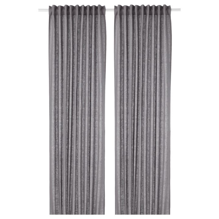 Ikea Beige 100% Lin Rideau 1 Paire avec Rideau Perle Bois Ikea