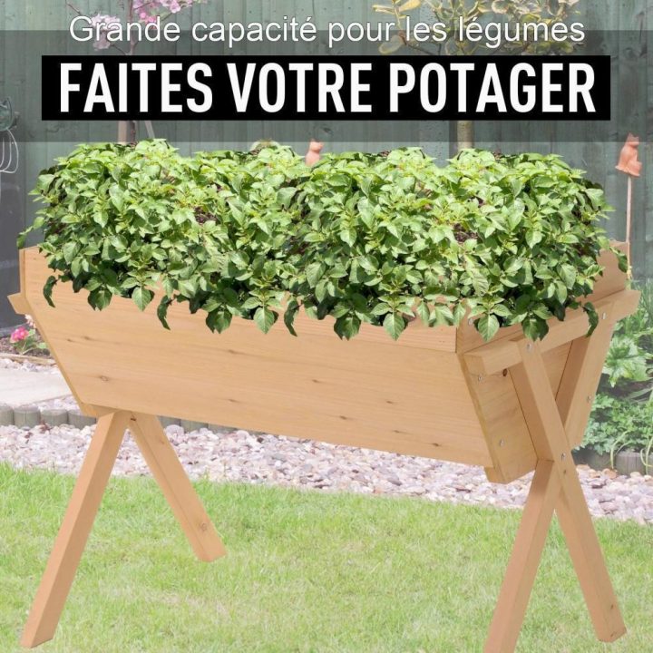 Jardinière Sur Pieds Potager Dim. 100L X 70L X 80H Cm Insert D'Irrigation +  Feutre De Drainage Inclus Bois Massif Sapin destiné Potager Sur Pied Gifi