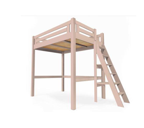Lit Mezzanine Alpage Bois + Échelle Hauteur Réglable, Couleur: Rose Pastel,  Dimensions: 120X200 destiné Rideau Pour Lit Mezzanine But