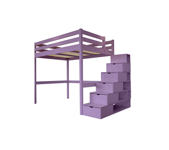 Lit Mezzanine Sylvia Avec Escalier Cube Bois, Couleur: Lilas, Dimensions:  160X200 concernant Rideau Pour Lit Mezzanine But