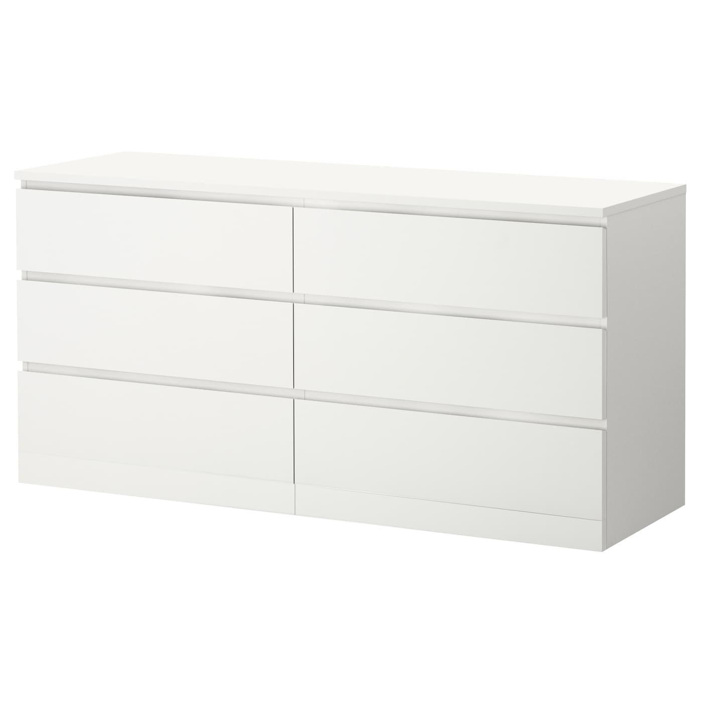 Malm Commode 6 Tiroirs - Blanc 160X78 Cm concernant Commode Blanc Laqué Fly