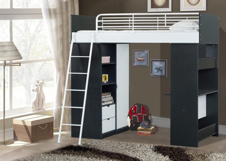 Mezzanine Workstation Noir Et Blanc Pas Cher – Lit Enfant intérieur Rideau Pour Lit Mezzanine But