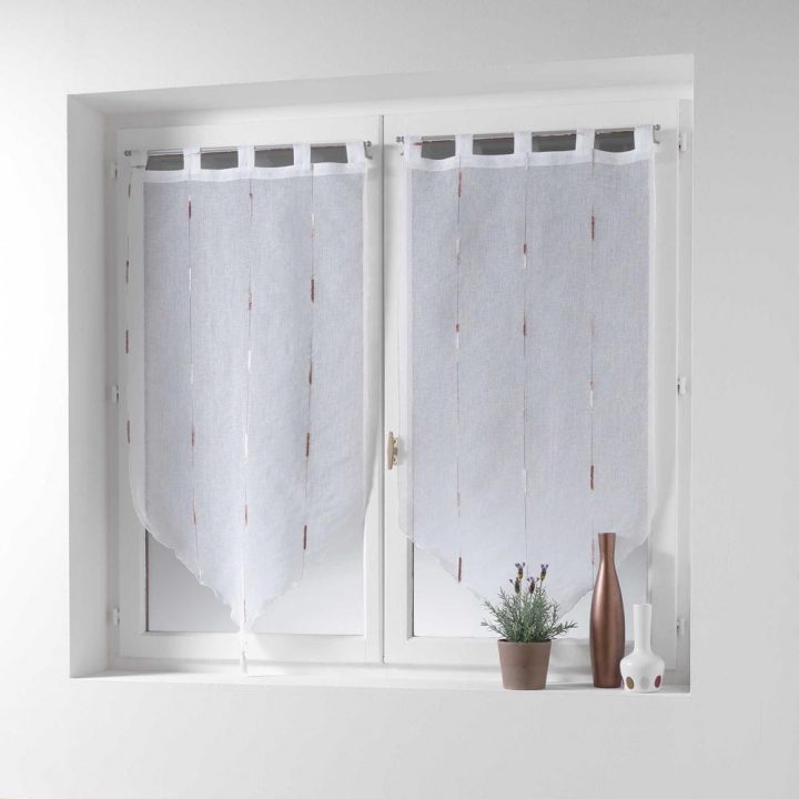 Paire Pompon Passants Chenilla Naturel destiné Voilage 90X120 Gifi