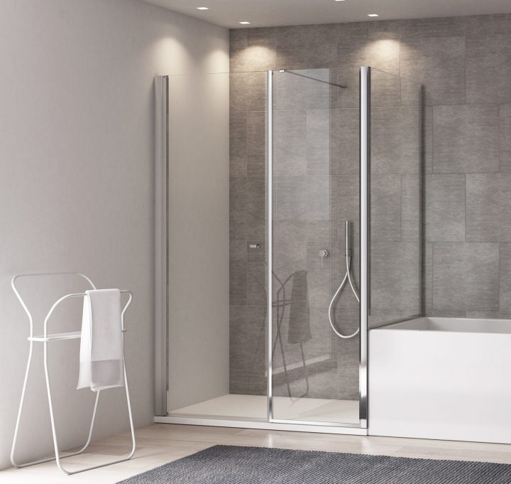 Paroi De Douche En Verre Avec Panneau Latéral Sur Muret pour Paroi De Douche Sur Muret