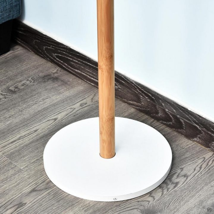 Porte-Manteaux Meuble D'Entrée Vestiaire Penderie Avec Miroir 4 Patères 2  Niches Dim. 100L X 34L X 164H Cm Mdf Blanc Bois Massif Bambou encequiconcerne Meuble Vestiaire Entrée Gifi