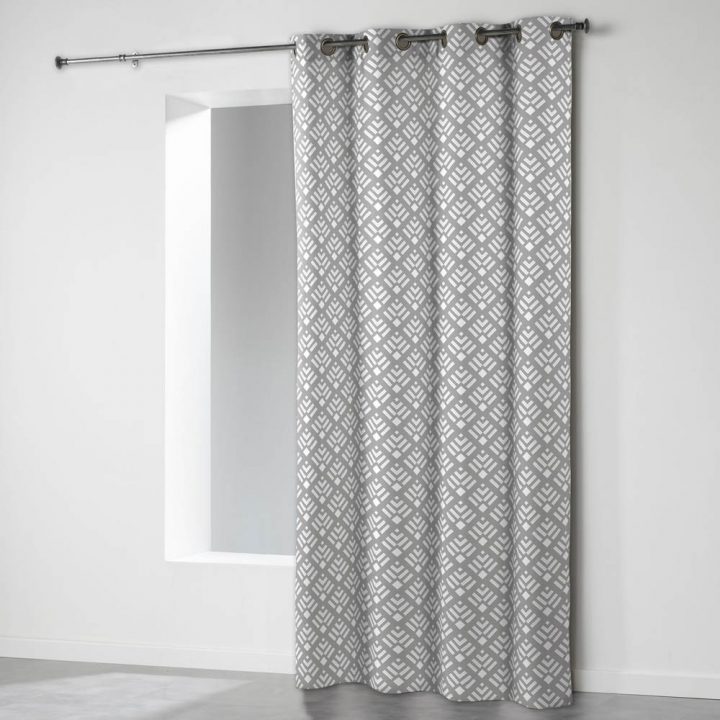 Rideau À Œillets Grecko Motif Losange Blanc Et Gris dedans Rideau Polaire Gifi