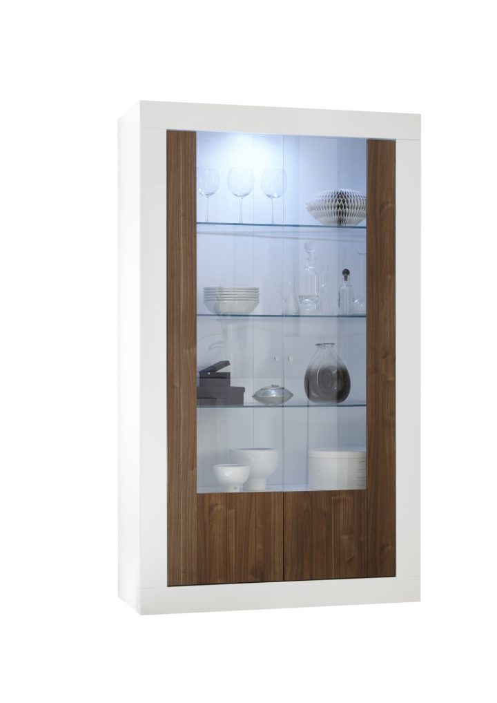 Subleem Vitrine 110 Cm 2 Portes Bronte Blanc Laqué Brillant concernant Vitrine En Verre Conforama