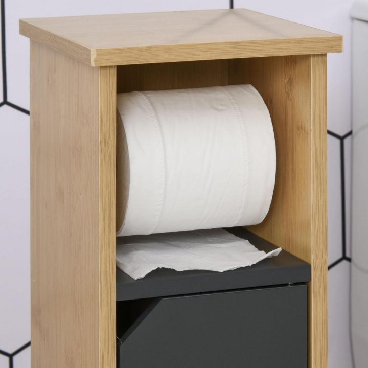 Support Papier Toilette – Porte-Papier Toilette – Armoire Pour Papier  Toilette – 2 Niveaux + Sortie Papier Mdf Gris Bambou destiné Dérouleur Papier Wc Gifi