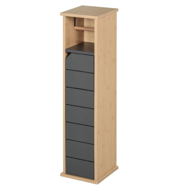 Support Papier Toilette – Porte-Papier Toilette – Armoire Pour Papier  Toilette – 2 Niveaux + Sortie Papier Mdf Gris Bambou destiné Dérouleur Papier Wc Gifi