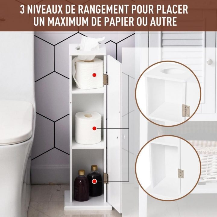 Support Papier Toilette – Porte-Papier Toilette – Armoire Pour Papier  Toilette – 3 Niveaux + Sortie Papier Mdf Blanc concernant Dérouleur Papier Wc Gifi